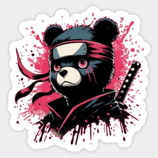 Cool Ninja Bear Japanese Anime Ink Splash Style Sticker